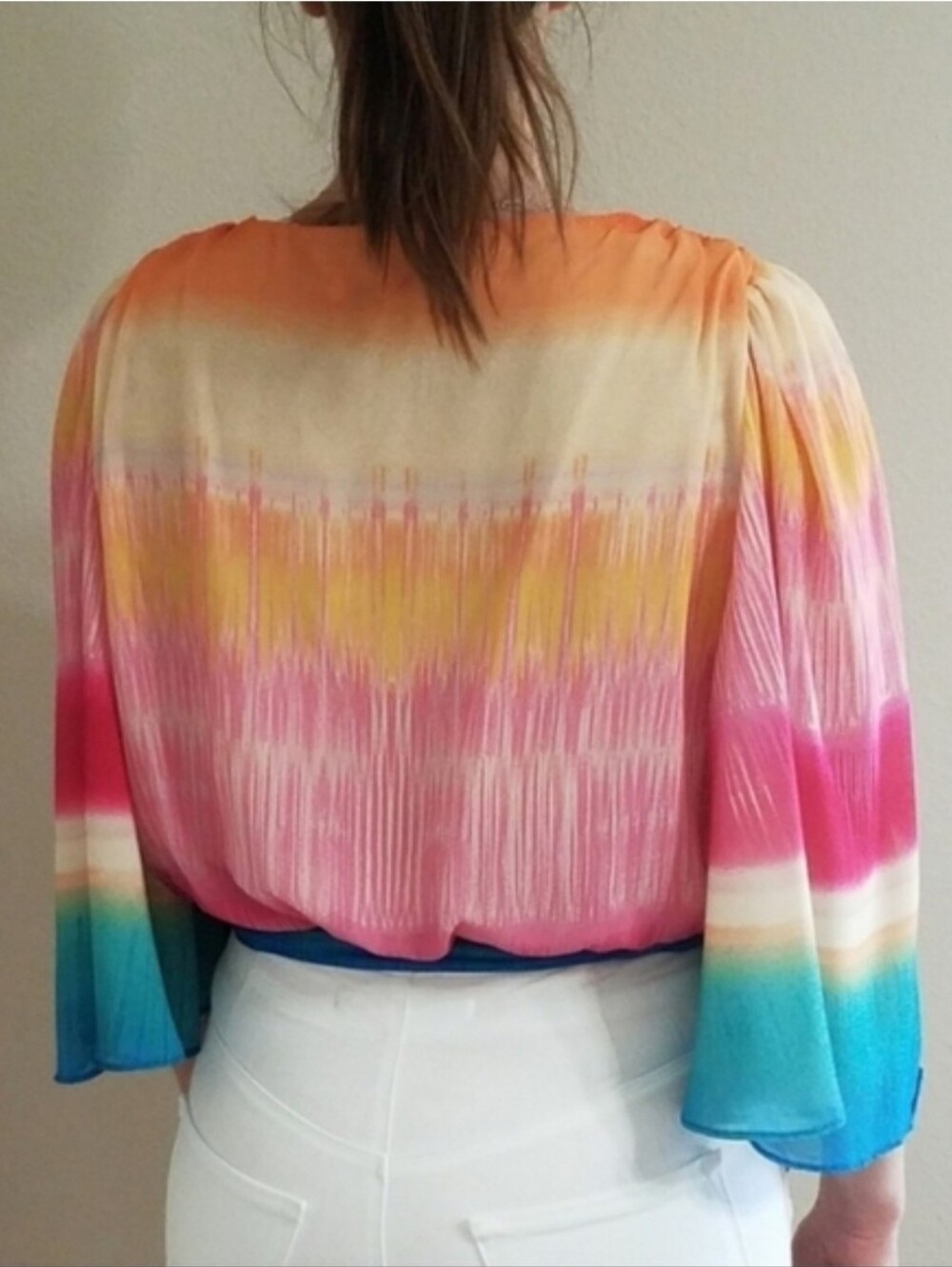 Jealoys Tomato Vibrant Multi-Color Wrap Top with Tie Waist - Picture 2 of 10